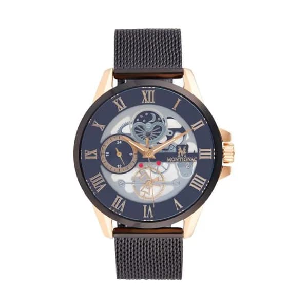 Montignac Montre Montignac Collection Rond en Acier et PVD Noir