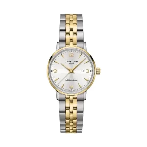 Certina Montre Certina DS Caimano Lady Quartz Cadran Argent Index Jaune
