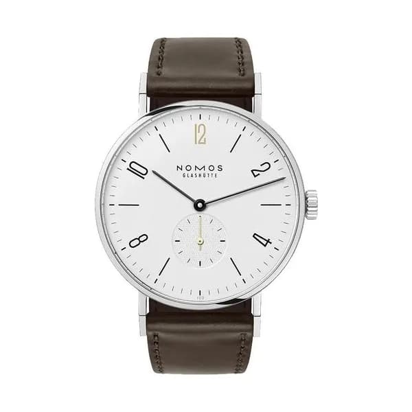 Nomos Montre Nomos Tangente Edition Limitée Centenaire Lepage mécanique cadran blanc bracelet cuir marron 38 mm