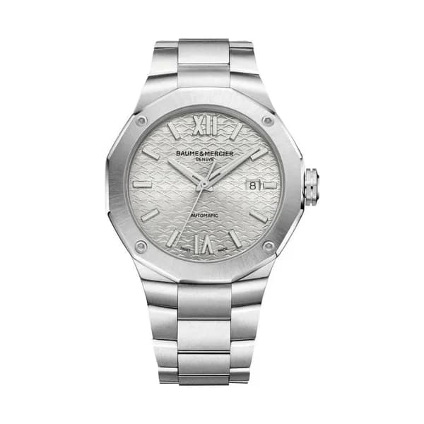Baume & Mercier Montre Baume et Mercier Riviera automatique cadran blanc bracelet acier 42 mm