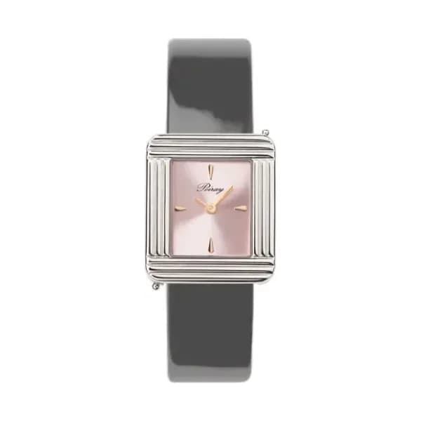 Poiray Montre Poiray Ma Première Acier Cadran Rose Bracelet Veau Vernis Gris