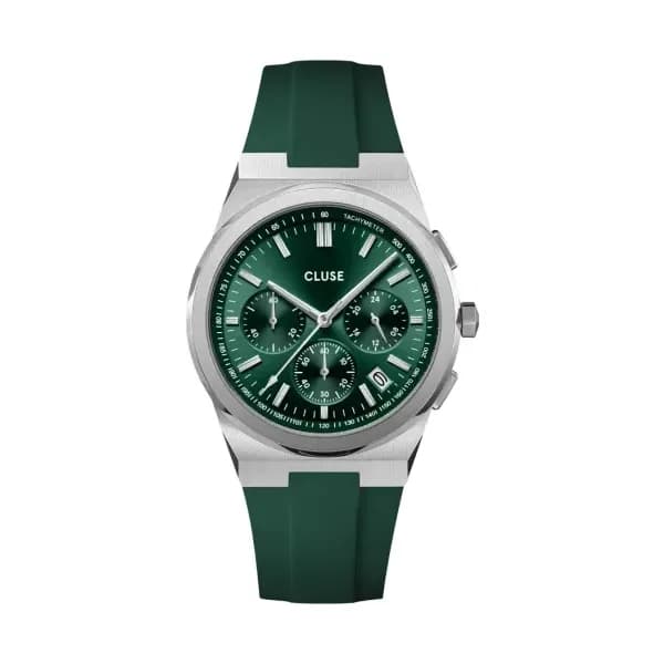Cluse Vigoureux Chrono Watch Silicone Green, Silver Colour