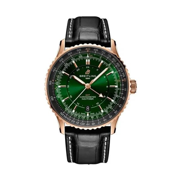 Breitling Montre Breitling Navitimer GMT 2024 Or Rose automatique cadran vert bracelet cuir noir 41 mm