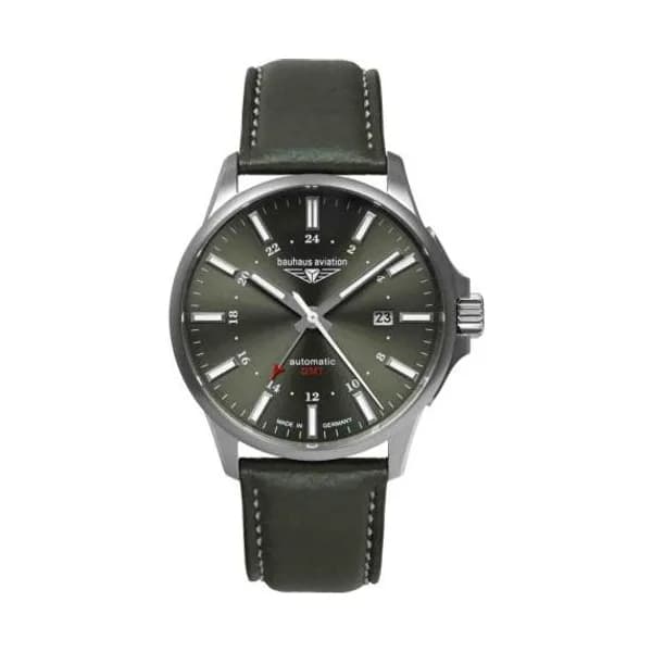 Bauhaus Montre Bauhaus Aviation Titanium GMT Automatique Cadran Vert Bracelet Cuir - 28684