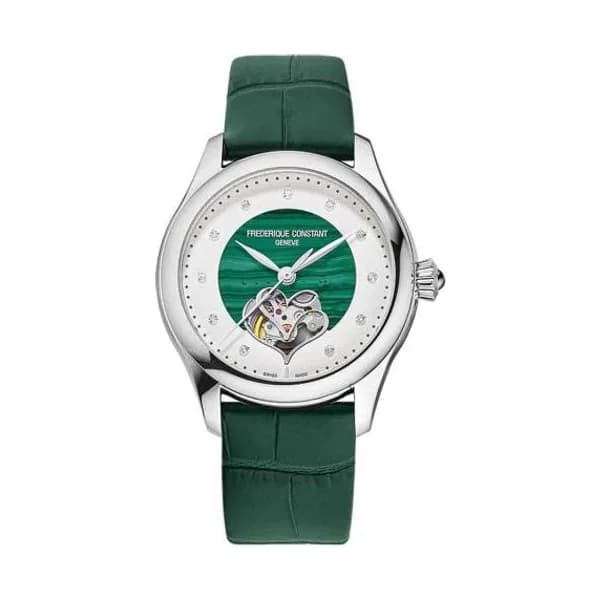 Frédérique Constant Montre Frédérique Constant Classics Ladies Automatic Double Heart Beat - Malachite Automatique Cadran Vert Bracelet Cuir - FC-313MAD3B6B-2