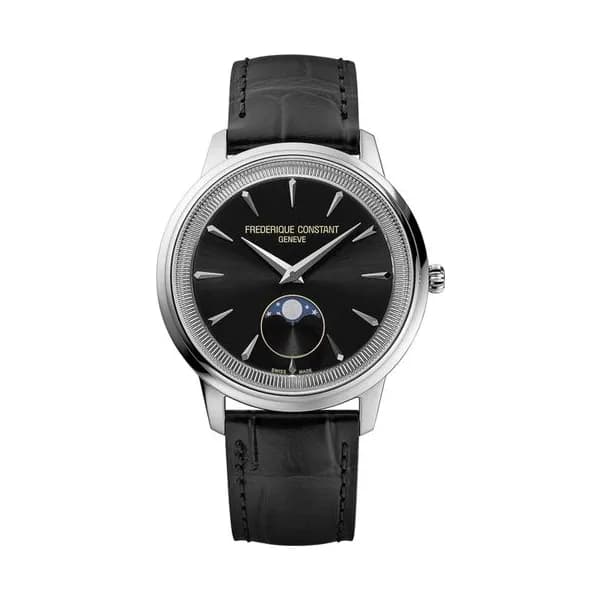 Frédérique Constant Montre Frédérique Constant Classics Moneta Moonphase quartz cadran noir bracelet cuir 37 mm