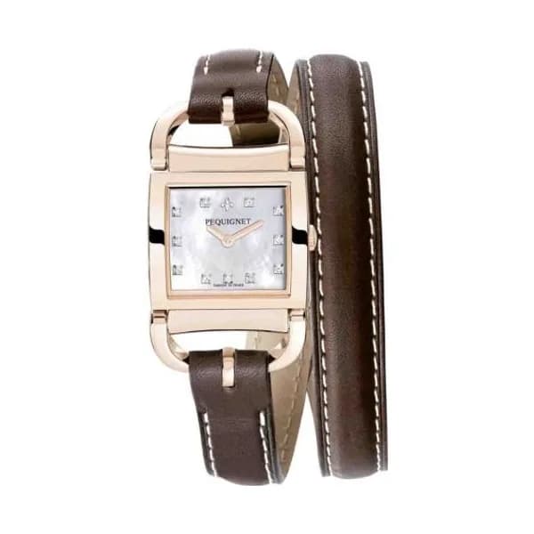Pequignet E. Montre Pequignet Attellage Quartz - Cadran Nacre Blanc - Bracelet Marron Foncé - 5896508CD-DTC