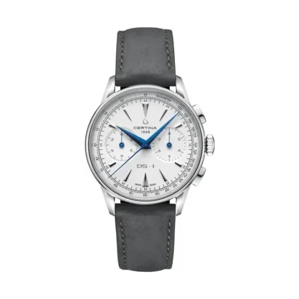 Certina Montre Certina DS-1 Chrono Auto Cadran Blanc Bracelet Cuir