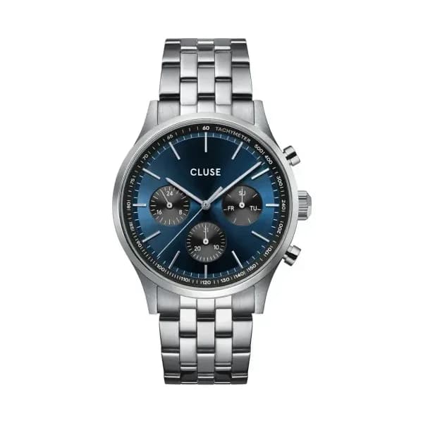 Cluse Anthéor Multifunction Watch Steel Blue and Black, Silver Colour