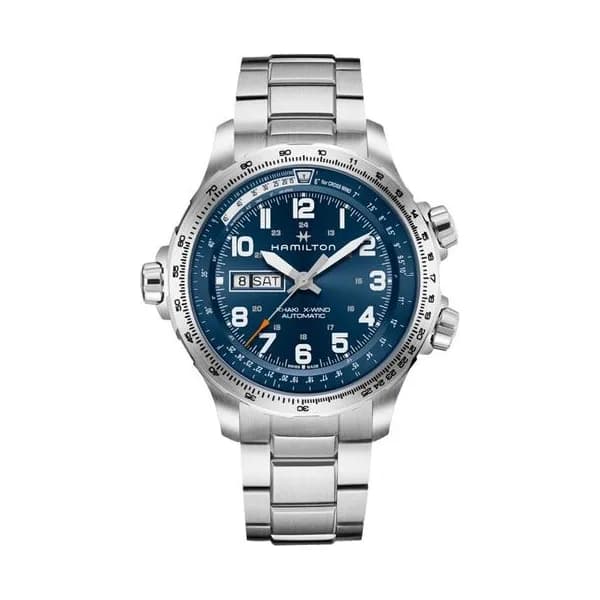 Hamilton Montre Hamilton Khaki Aviation X-Wind Day Date Automatique Cadran Bleu Bracelet Acier 45 mm