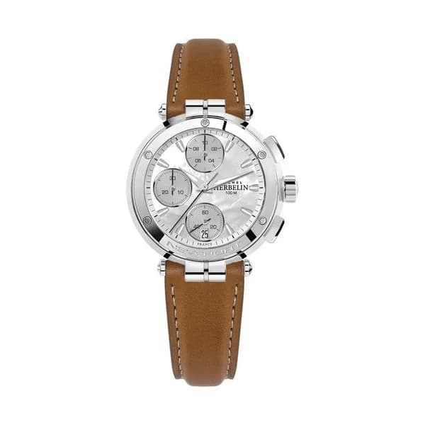 Michel Herbelin Montre Michel Herbelin Newport Chronographe quartz cadran nacre bracelet cuir brun 35 mm