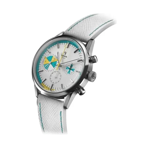 Yema Montre Yema Yachtingraf Croisière Meca-Quartz cadran blanc bracelet cuir blanc 38,5 mm