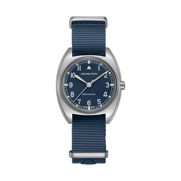 Hamilton Montre Hamilton Khaki Aviation Pilot Pioneer Mechanical Mechanical Cadran Bleu Bracelet Textile 36 mm x 33 mm