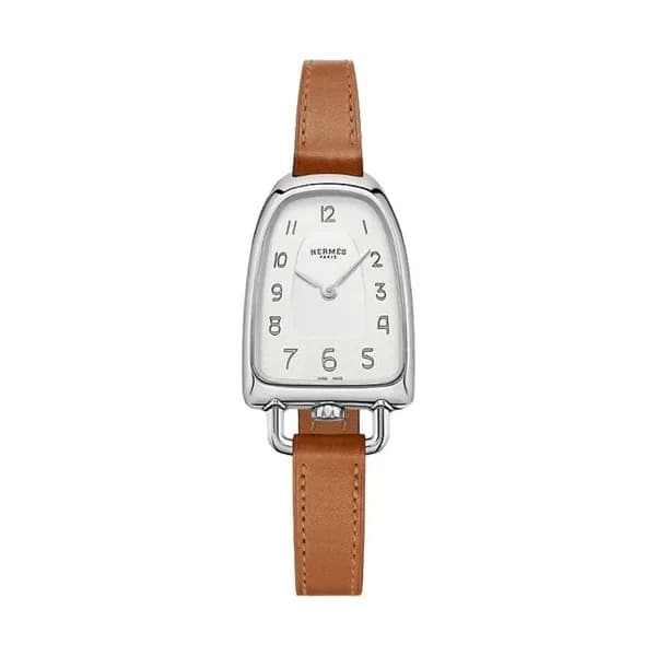 Hermès Montre HERMÈS Galop d'Hermès Moyen Modèle quartz cadran argent bracelet cuir marron 32 mm