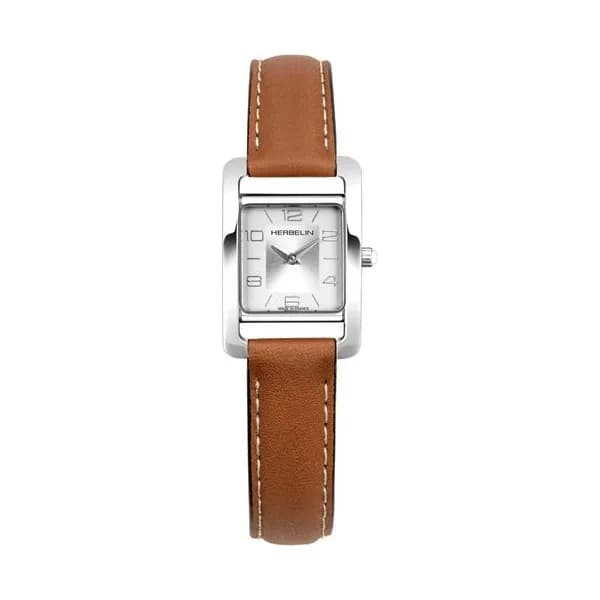Michel Herbelin Montre Michel Herbelin 5ème Avenue quartz cadran argenté bracelet cuir brun