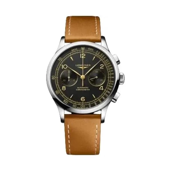 Longines Montre Longines Record 40mm Cadran Noir Bracelet Cuir
