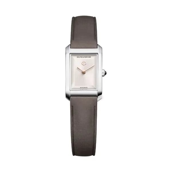 Baume & Mercier Montre Baume et Mercier Hampton quartz cadran argenté bracelet cuir gris 28 x 18 mm
