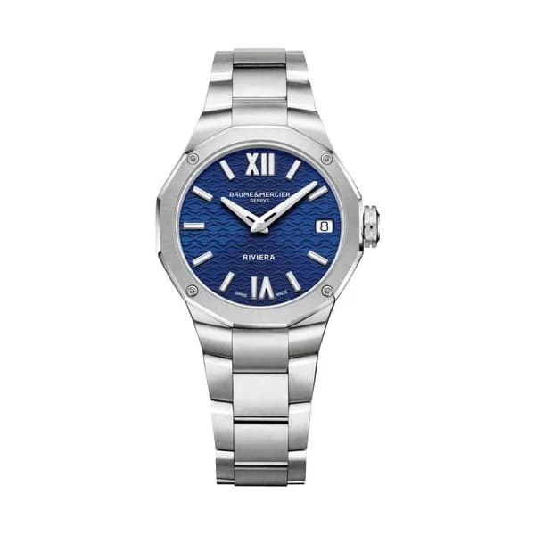 Baume & Mercier Montre Baume et Mercier Riviera quartz cadran bleu bracelet acier 33 mm