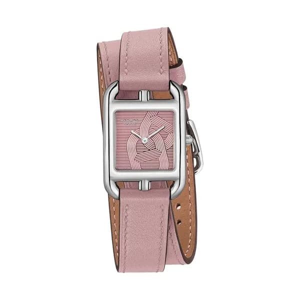 Hermès Montre HERMÈS Cape Cod Petit Modèle quartz cadran rose bracelet cuir rose double tour 31 mm