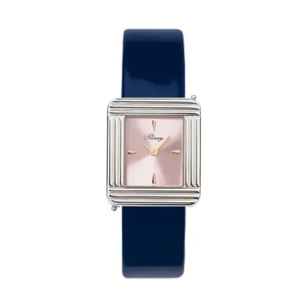 Poiray Montre Poiray Ma Première Acier Cadran Rose Bracelet Veau Vernis Marine