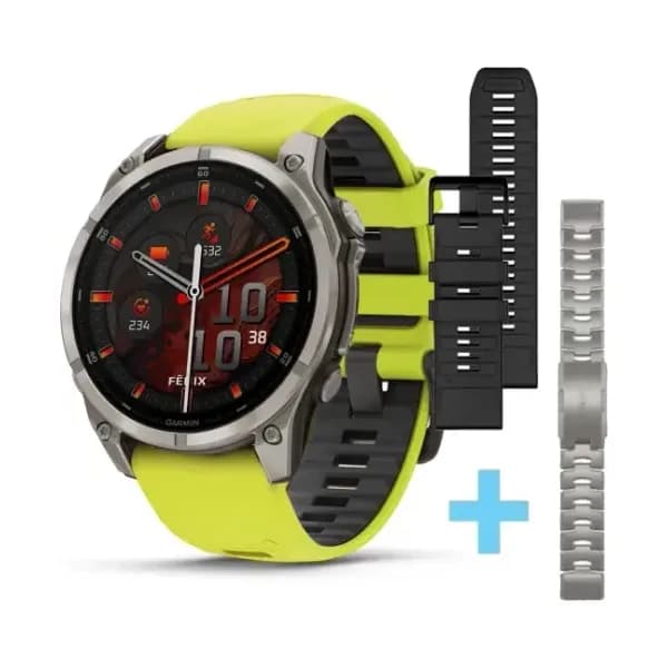 Garmin Montre Garmin Fenix 8 47mm AMOLED Sapphire Titane Bracelet Jaune + Noir + Titane