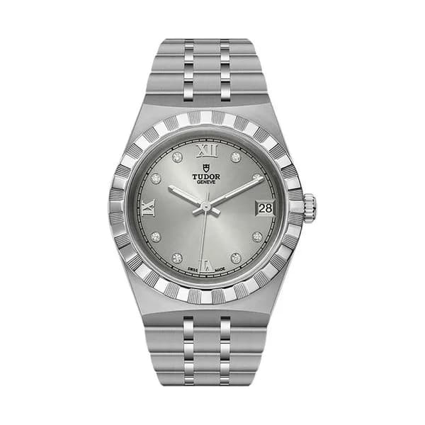 Tudor Montre Tudor Royal automatique index diamants cadran argenté bracelet acier 34 mm