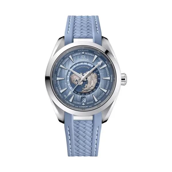 Omega Montre Omega Seamaster Aqua Terra 150M GMT Worldtimer 75ème Anniversaire Co-Axial Master Chronometer bracelet caoutchouc 43 mm