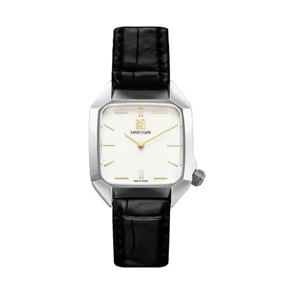March LA.B Montre March LA.B AM2 XS Mécanique Shelter alligator cadran blanc bracelet cuir noir 32 mm