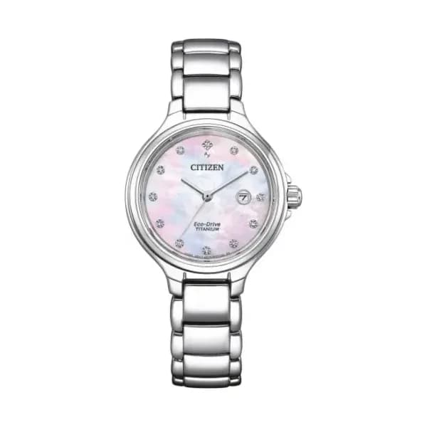 Citizen Montre Citizen Ladies Super Titanium Elegant Eco-drive Cadran Nacre Rose Serti