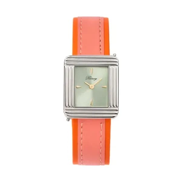 Poiray Montre Poiray Ma Première Acier Cadran Vert Bracelet Veau Sellier Rose
