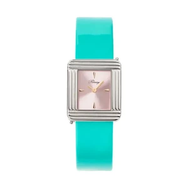 Poiray Montre Poiray Ma Première Acier Cadran Rose Bracelet Veau Vernis Turquoise