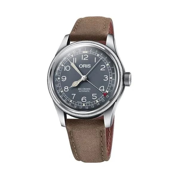 Oris Montre Oris Aviation Big Crown Pointer Date cadran bleu bracelet cuir brun 40 mm