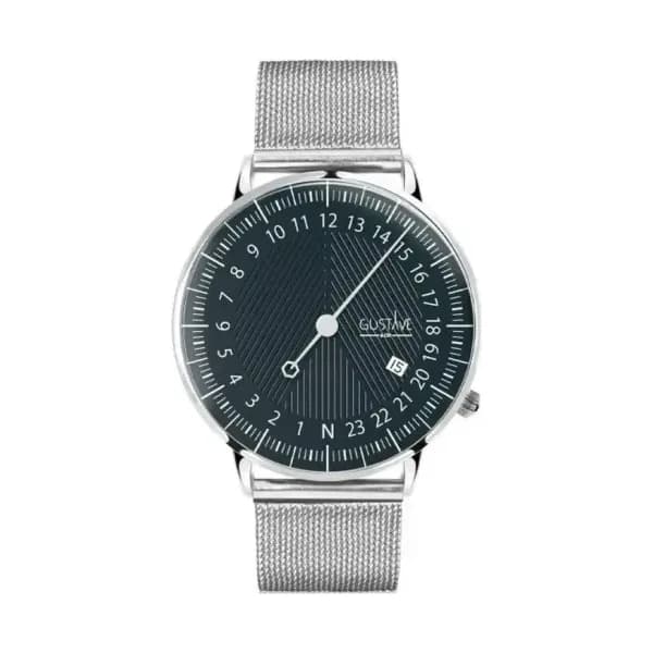 Gustave & Cie Montre 24H André Argent & Vert Milanais Argent 40mm