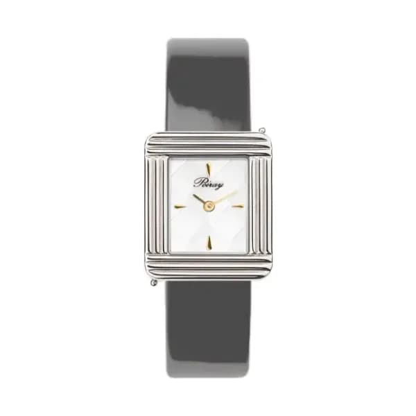 Poiray Montre Poiray Ma Première Cadran Blanc Texturé Bracelet Veau Vernis Gris