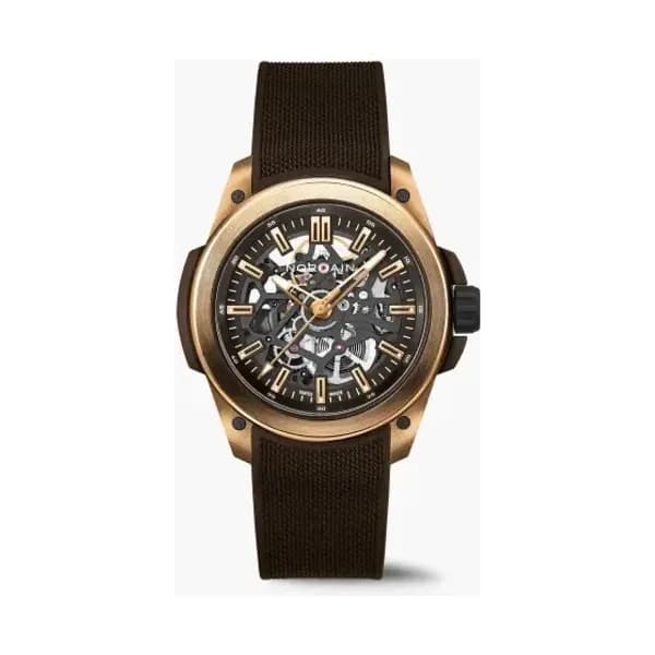 NORQAIN Montre Norqain Wild One 42mm Skeleton Gold Bracelet Caoutchouc Brun