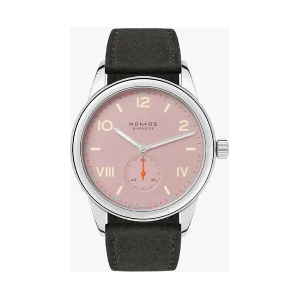 Nomos Montre NOMOS Club Campus Full Rose mécanique fond acier cadran rose bracelet velours anthracite 38 mm