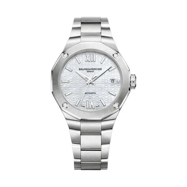 Baume & Mercier Montre Baume et Mercier Riviera automatique cadran nacre blanche bracelet acier 36 mm