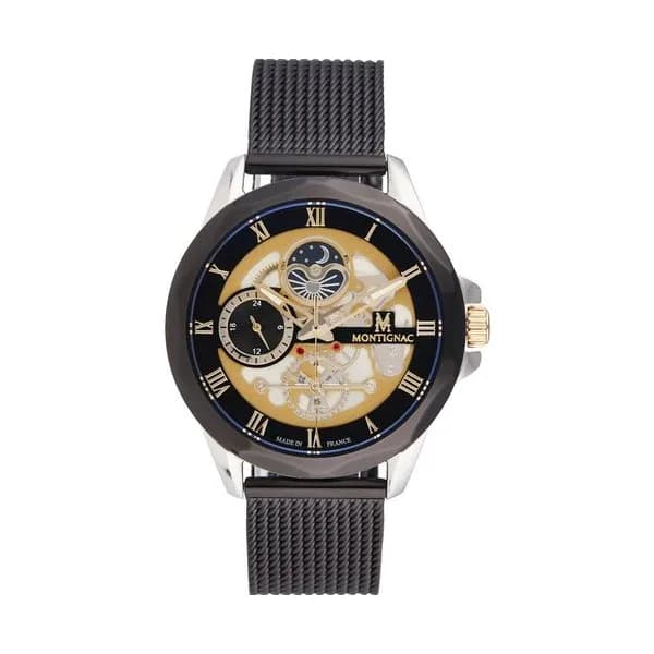 Montignac Montre Montignac Collection Rond en Acier et PVD Noir