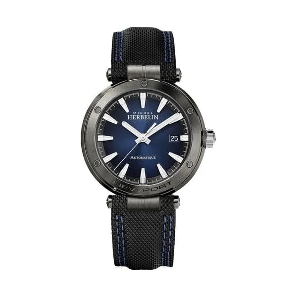 Michel Herbelin Montre Michel Herbelin Newport automatique cadran bleu bracelet cuir noir 41 mm