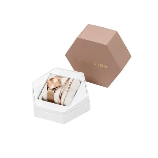 Louis Pion Coffret Montre quartz Femme Nina Doré rose