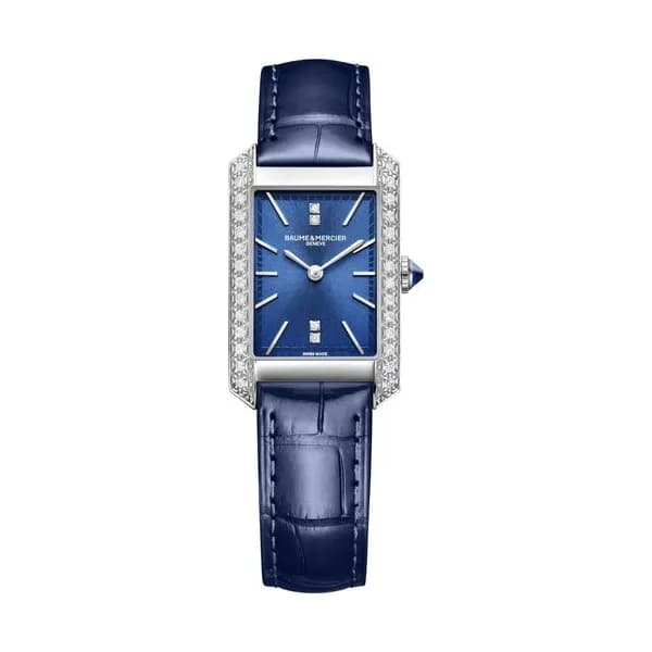Baume & Mercier Montre Baume et Mercier Hampton Diamants quartz cadran bleu bracelet cuir bleu 35 x 22 mm