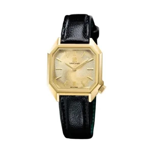 March LA.B Montre March LA.B Lady Mansart Electrique Spirale Or Chevreau Noir