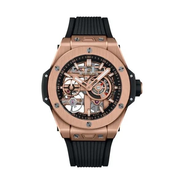 Hublot Montre Hublot Big Bang Meca-10 King Gold mécanique cadran squelette bracelet caoutchouc noir 42 mm