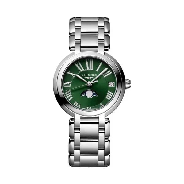 Longines Montre Longines PrimaLuna Moonphase quartz cadran vert bracelet acier 30,5 mm