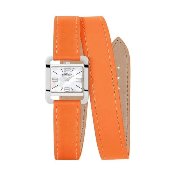 Michel Herbelin Montre Herbelin V Avenue quartz cadran nacré bracelet cuir orange double tour 25,5 x 19 mm