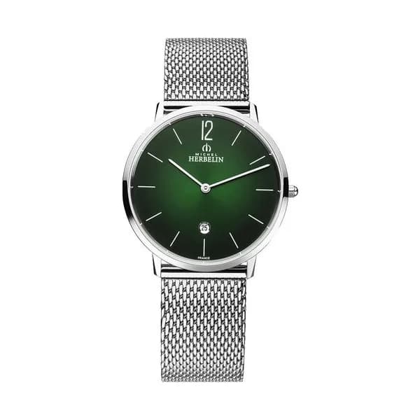 Michel Herbelin Montre Michel Herbelin City quartz cadran vert bracelet acier 38,7 mm