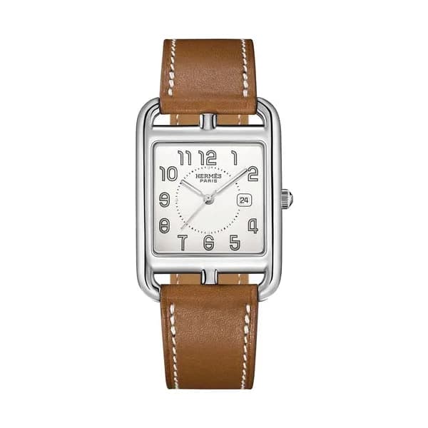 Hermès HERMÈS Cape Cod Grand Modèle quartz silver dial black leather strap 37 mm