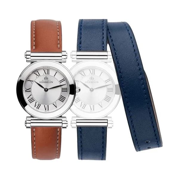 Michel Herbelin Montre Michel Herbelin Coffret Antarès quartz cadran argenté bracelets orange et bleu 29 mm
