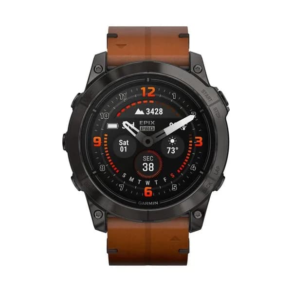 Garmin Montre Garmin Epix Pro (Gen2) Sapphire Edition Titane Carbon Gray DLC bracelet cuir marron 51 mm