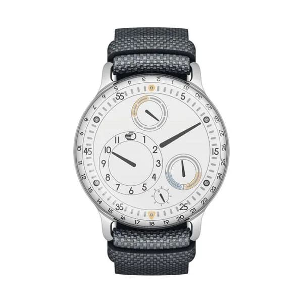 Ressence Montre Ressence Type 3 W titane automatique cadran blanc bracelet cuir gris 44 mm